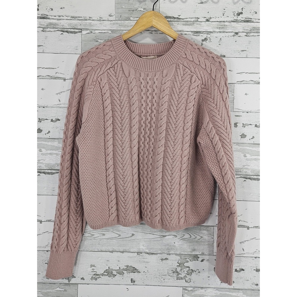 Philosophy Cable Knit Crew Neck Sweater Dusty Pink Womens Small Petite